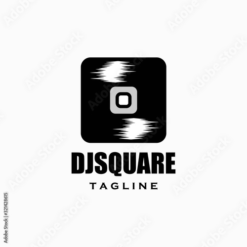 square disc logo design inspiration . dj square logo design template . square vinyl record icon . phonograph record square logo template