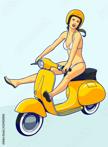 Bikini girl riding scooter