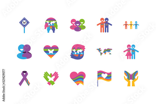 Icon set of zero discrimination day, flat style icons