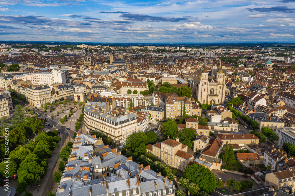 Beautiful aerial townscape scenery of historical city Dijon, France
