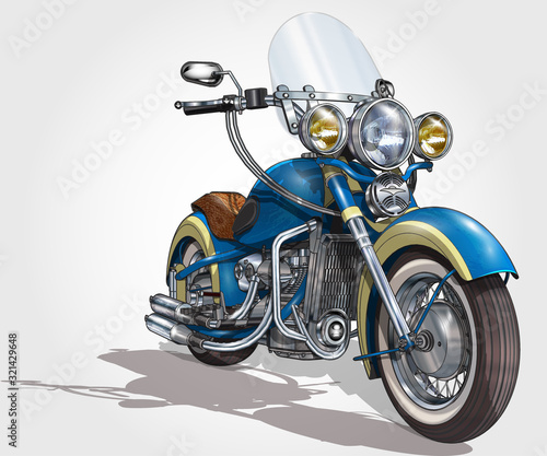 Classic vintage motorcycle isolated on white background.  