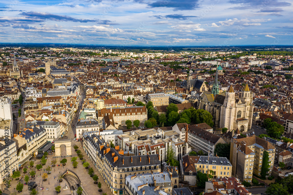 Peaceful aerial townscape view of Dijon city of France