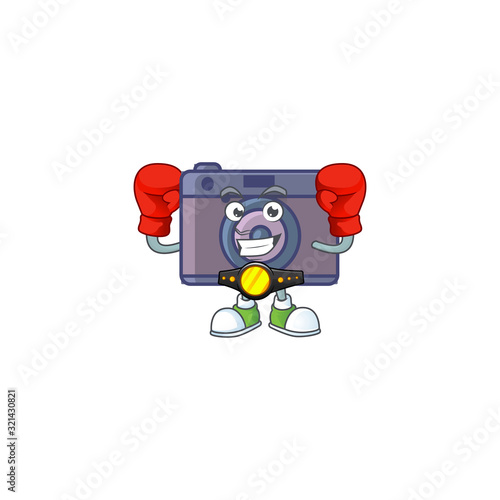 A sporty Boxing retro camera cartoon character design style