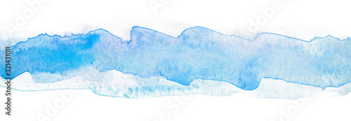 Watercolor band blue abstract stripe with texture. element on page background on a white background isolated.
