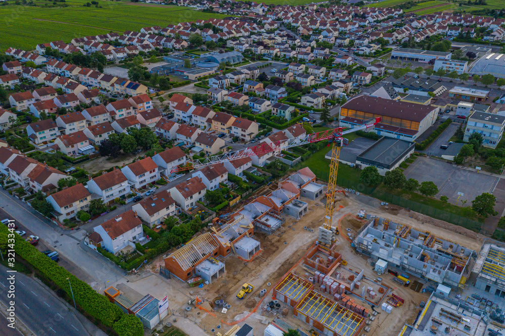 Aerial townscape view of new built residential area in Dijon