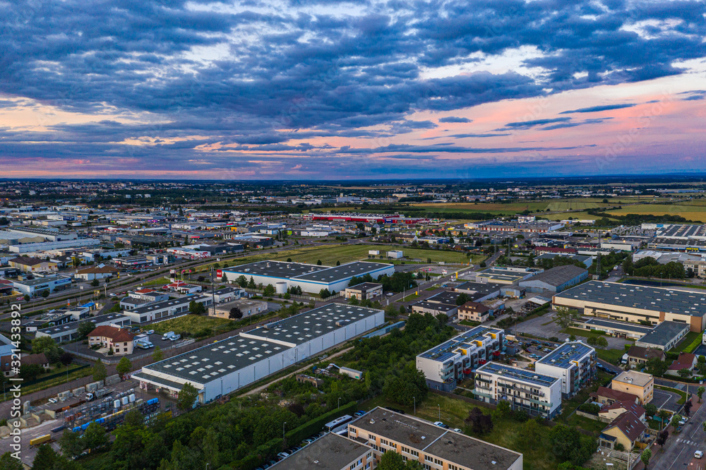 Fototapeta premium Aerial townscape view of Dijon city in beautiful summer evening