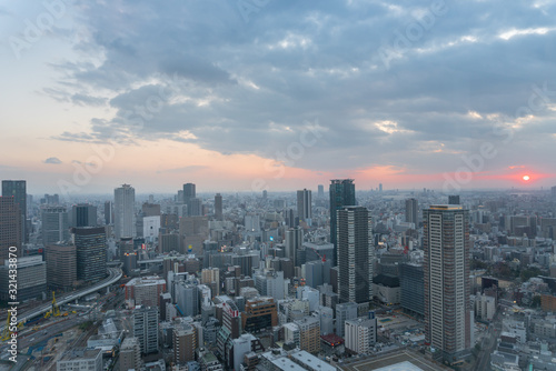 Aerial view of traffic on highway road in Osaka, Japan