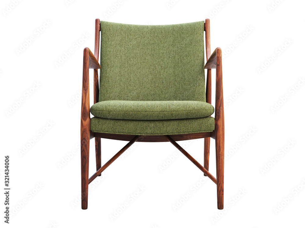 Green fabric chair with wooden legs. 3d render Green fabric chair with wooden legs. 3d render