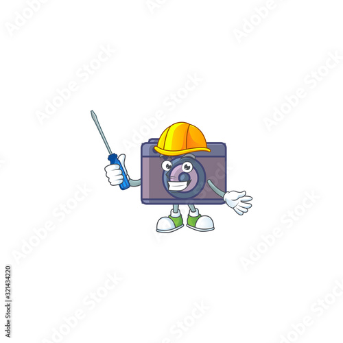 Smart automotive retro camera in cartoon character style