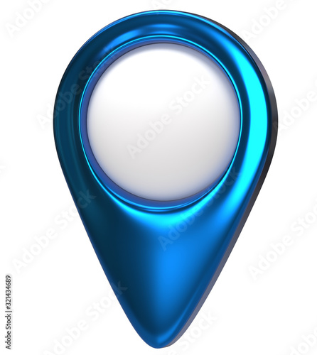 Blue map pointer 3d pin. Location symbol isolated on white background. Web location point, pointer. 3D rendering.