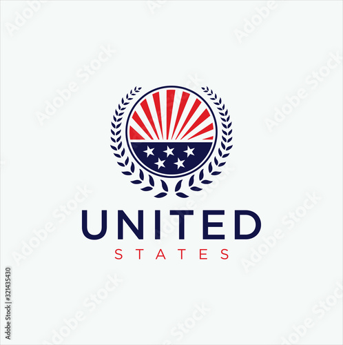United States Logo Design Vector Stock . Made in usa Logo american flag . USA logo .  American Flag Logo symbol emblem icon