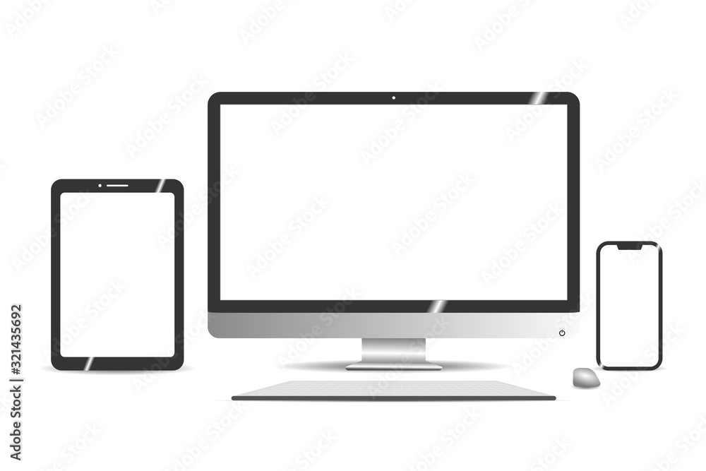 New Technology Equipments in the Business Office. White Screen for Mockup. New Technology Equipments in the Business Office. White Screen for Mockup.