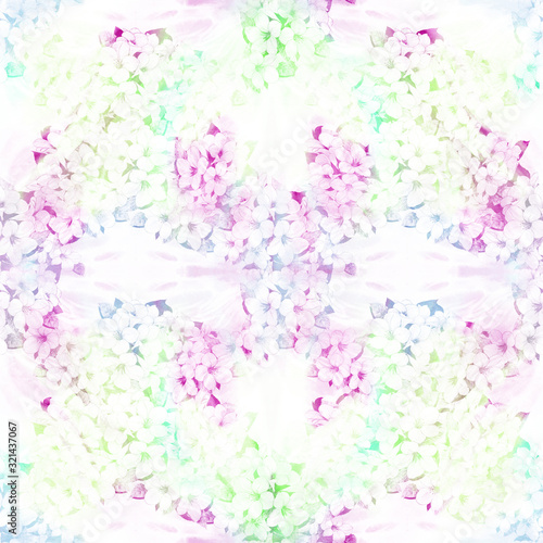Flowers on a watercolor background. Abstract wallpaper with floral motifs. Seamless pattern. Flower composition. Use printed materials, signs, posters, postcards, packaging.