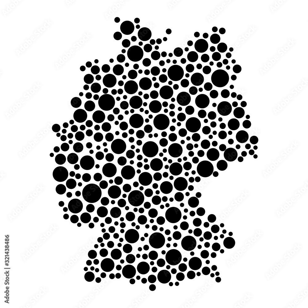 Germany map from black circles of different diameters or spots, blotches, abstract concept geometric shape. Vector illustration. Germany map from black circles of different diameters or spots, blotches, abstract concept geometric shape. Vector illustration.