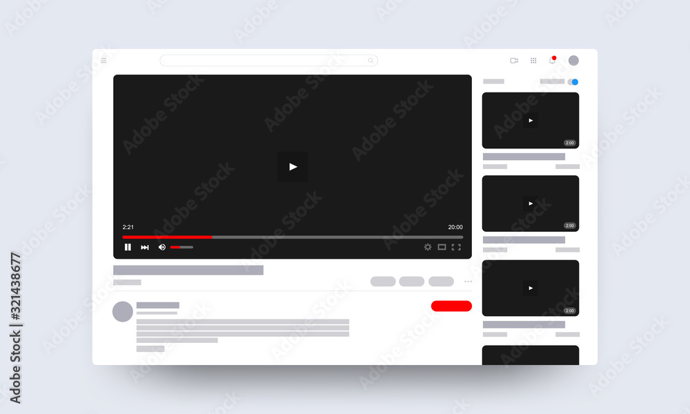 Web video player page concept. Vector illustration