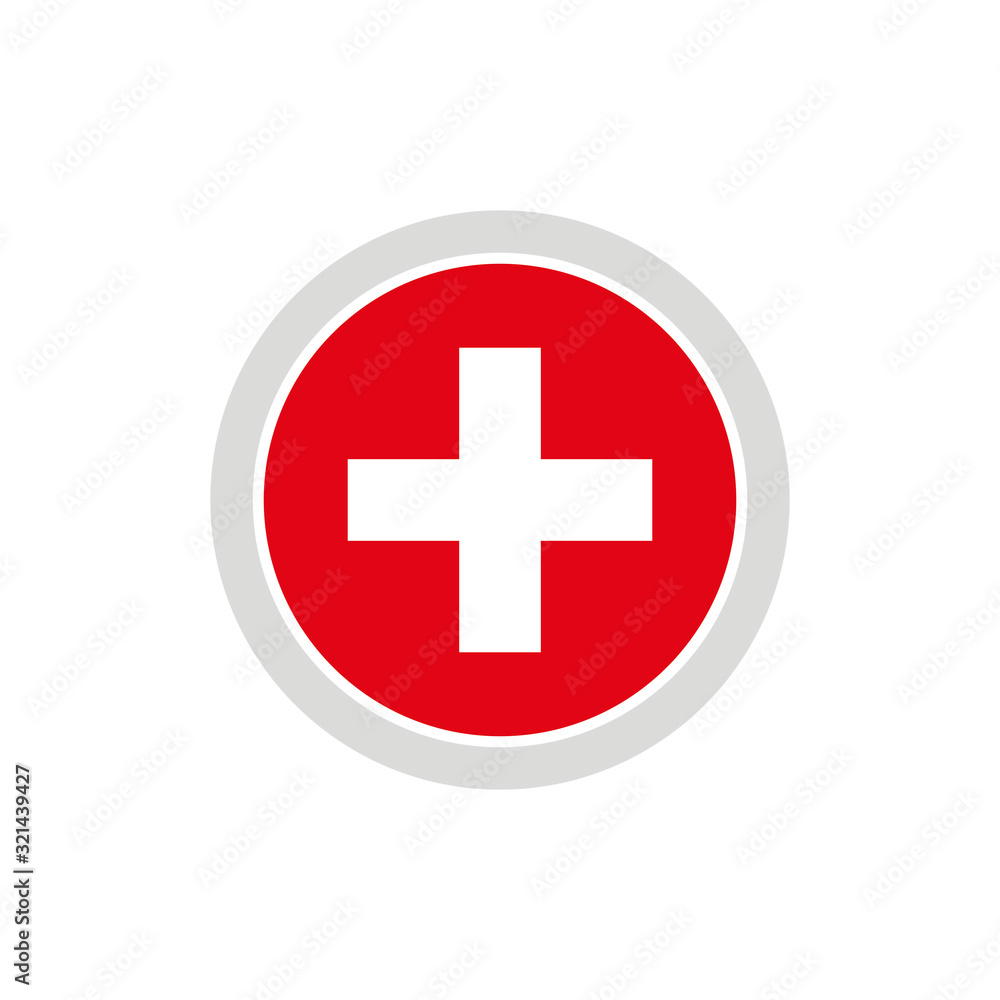 Isolated round shape Swiss flag vector logo. Swiss national symbol on the white background. Isolated round shape Swiss flag vector logo. Swiss national symbol on the white background.