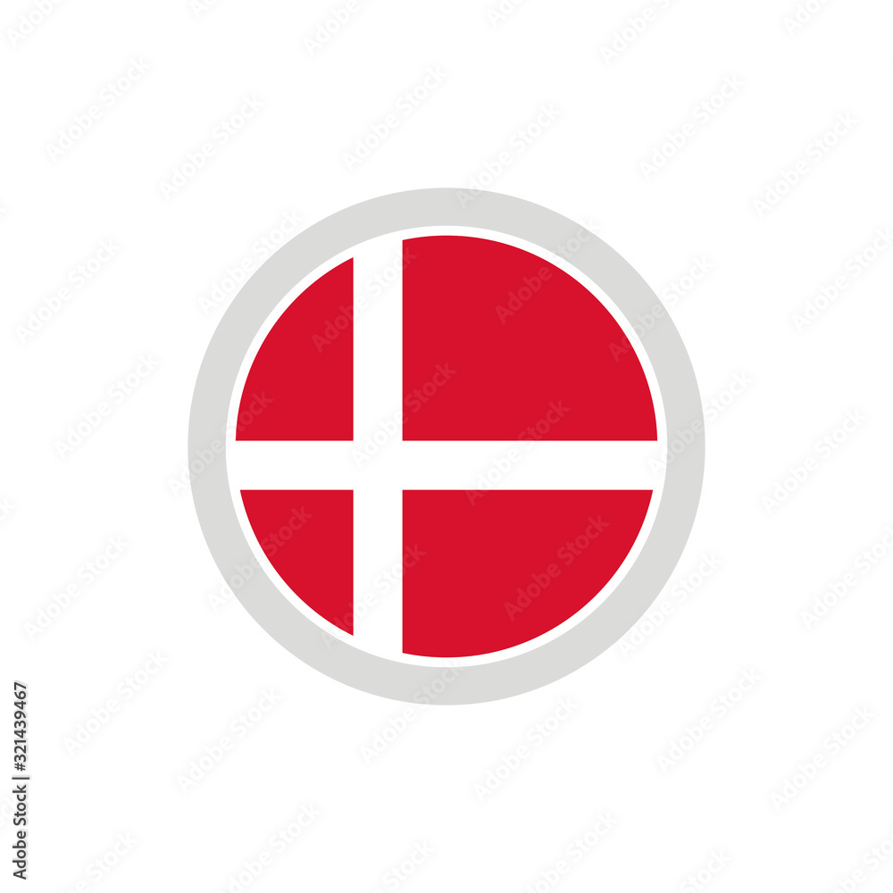 Isolated round shape Denmark flag vector logo. UK national symbol on the white background.