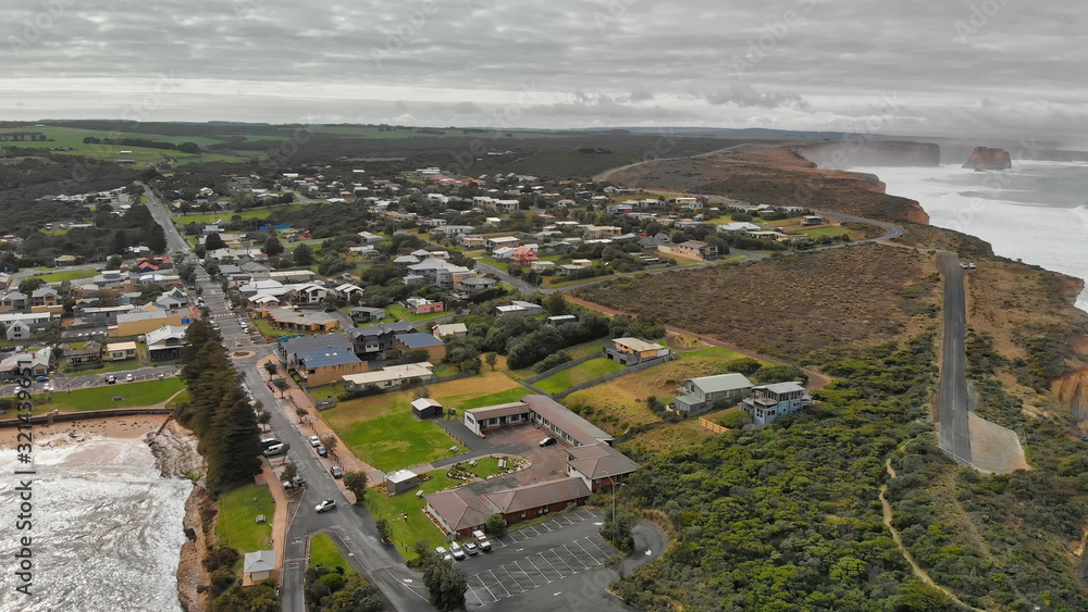 Aerial view of Port Campbell coastline, Australia