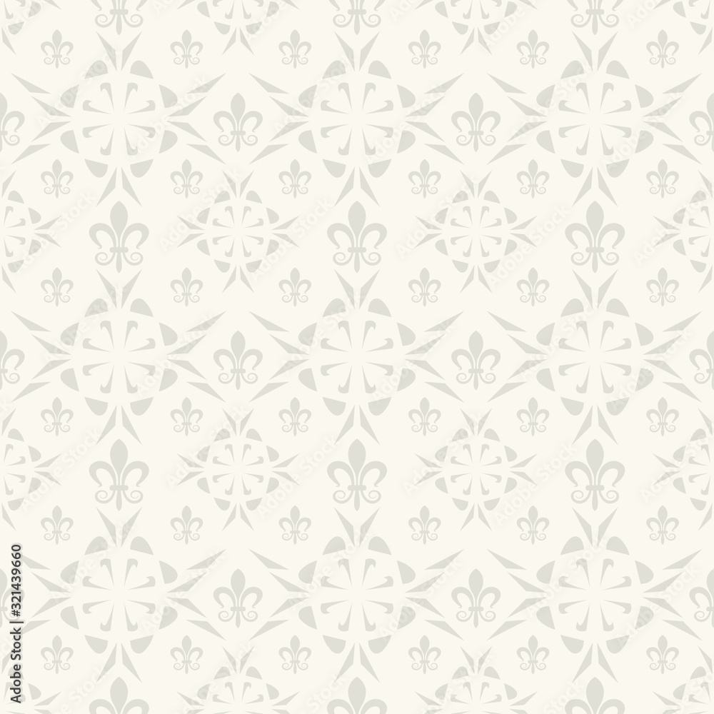 Seamless pattern in gray and white colors. Decorative ornament in vintage style. Template suitable for book cover, poster, logo, invitation. Vector image