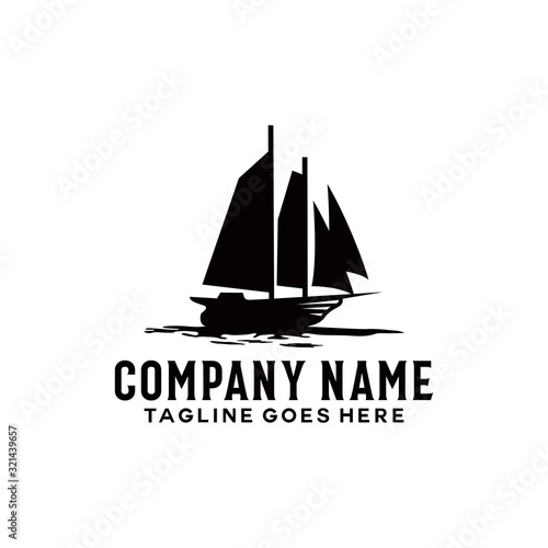 Vintage ship logo. Silhouette of Ship vector design. Traditional Sailboat