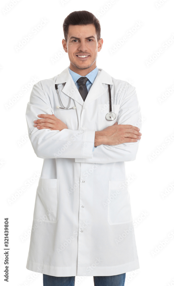 Portrait of doctor with stethoscope on white background Portrait of doctor with stethoscope on white background