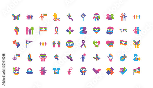 Icon set of zero discrimination day, flat style icons