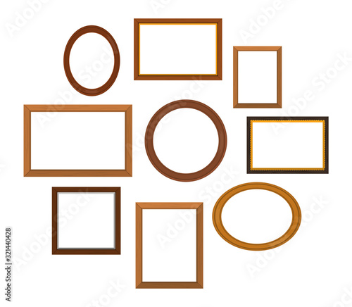 Wooden frames hanging on the wall vector isolated