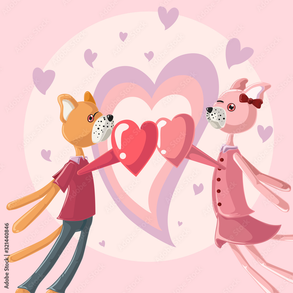 Couple dog falling in love, Greeting card vector illustration, Valentines Day postcard Couple dog falling in love, Greeting card vector illustration, Valentines Day postcard