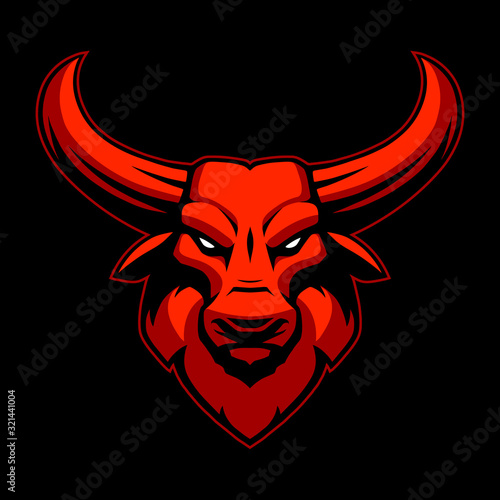Red bull head on black background photo