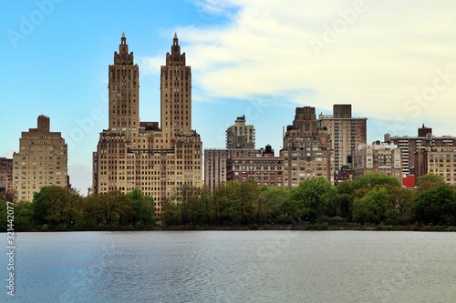 Manhattan, New York, United States. Inside Central Park with in background the buildings on the Central Park West street.