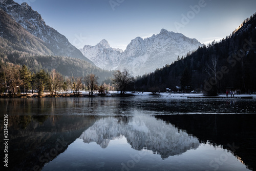 scenic view on jasna lake in winter time, kranjska gora, slovenia
