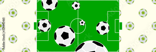 Soccer, football ball with stadium vector banner, background design