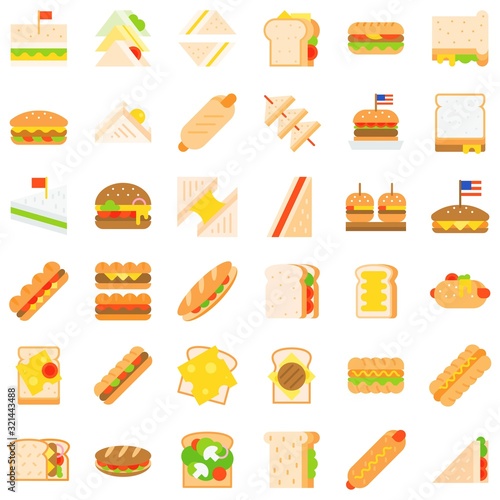 Fast Food vector icon set, flat style