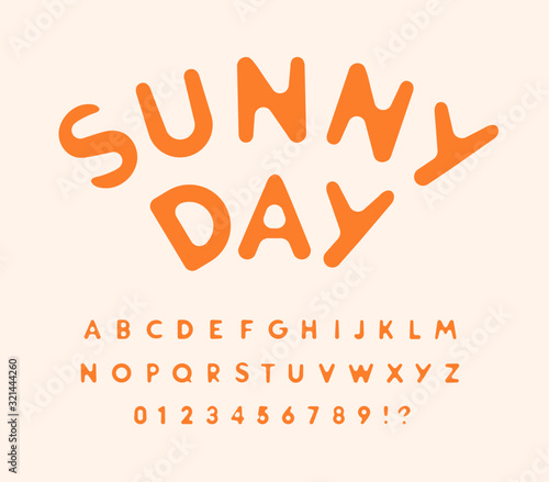 Sunny letters and numbers set. Melted from hot sun. Rounded funny font for events, promotions, logos, banner, candy monogram and poster. Vector typography design