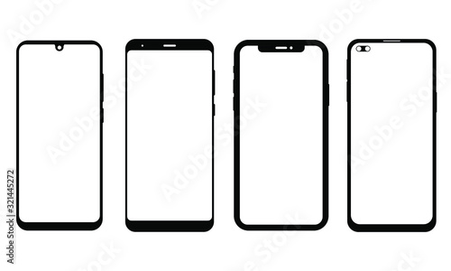 Smartphone, mobile phone, iPhone on white background,Transparent black and white mobile phone. icon-vector. 