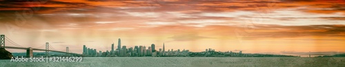 Panoramic view of San Francisco skyline from the ocean at sunset © jovannig