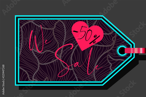 Valentines day sale sign with heart shape and fluid lines ornaments