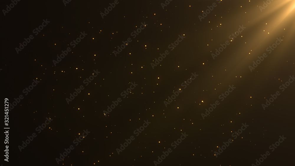 Abstract Background Beautyful gold particles with shining golden Floating Dust Particles Flare Bokeh star on Black Background. Futuristic glittering fly movement flickering in space. Abstract Background Beautyful gold particles with shining golden Floating Dust Particles Flare Bokeh star on Black Background. Futuristic glittering fly movement flickering in space.