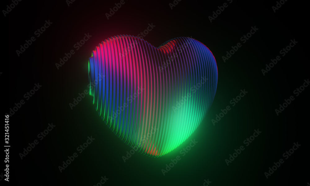 Neon Iridescent Abstract Glow Rainbow Spectral Colorful 3d Heart Illustration