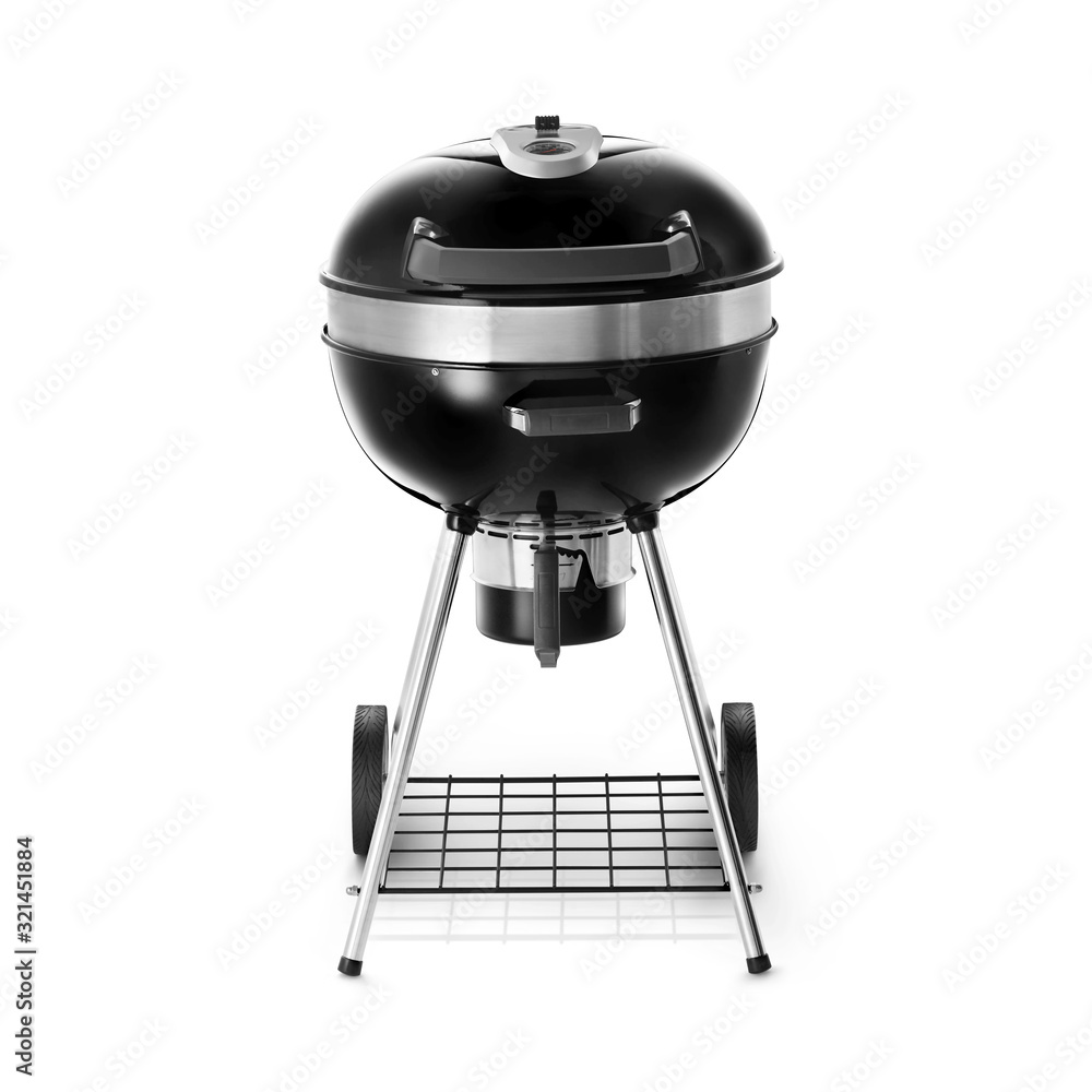 BBQ Grill Isolated on White Background. Portable Black BBQ Grillware