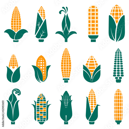 Sweet corn cobs icons collection in abstract graphic style