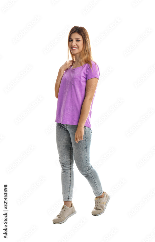 Full length portrait of pretty woman on white background Full length portrait of pretty woman on white background