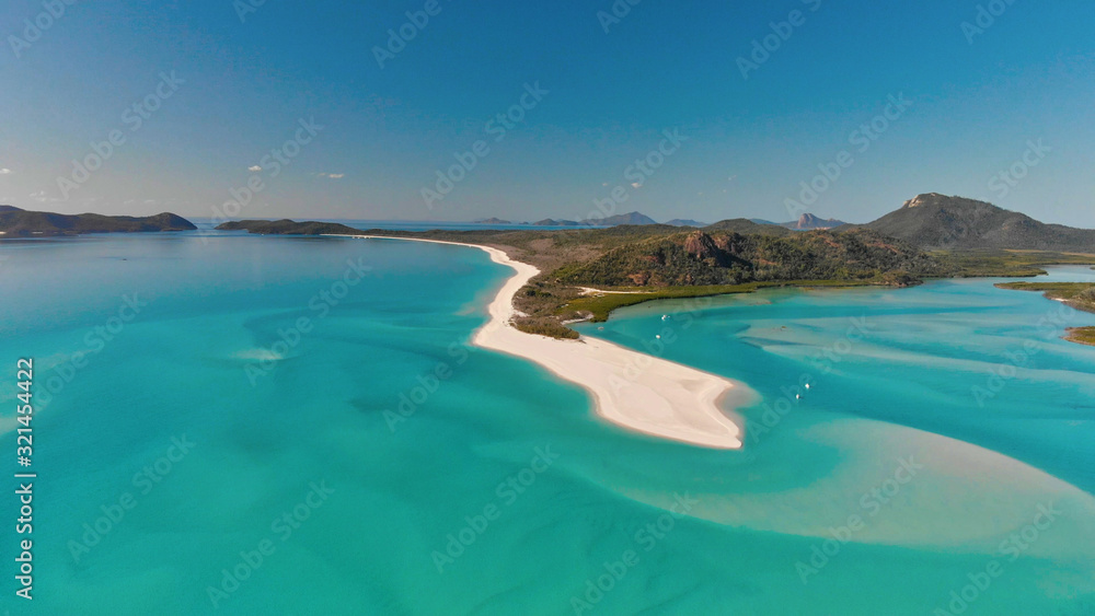 Amazing aerial view of Whitehaven Beach from drone, Queensland, Australia
