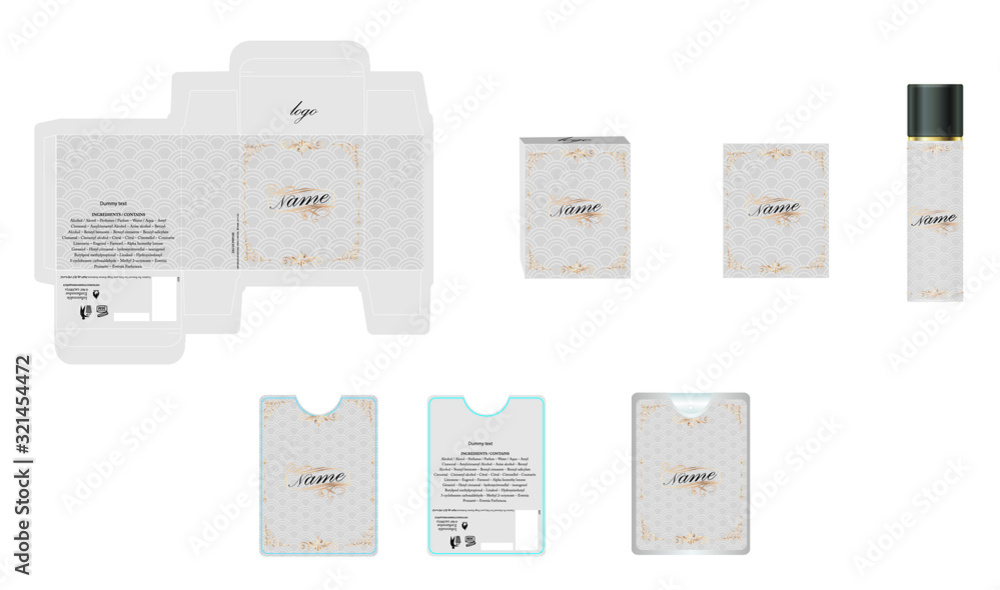 Packaging design, luxury perfume box, pocket perfume and deo design template and mock up box. Illustration vector. Packaging design, luxury perfume box, pocket perfume and deo design template and mock up box. Illustration vector.