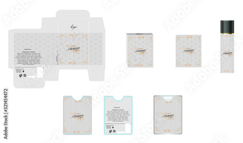 Packaging design, luxury perfume box,  pocket perfume and deo design template and mock up box. Illustration vector.