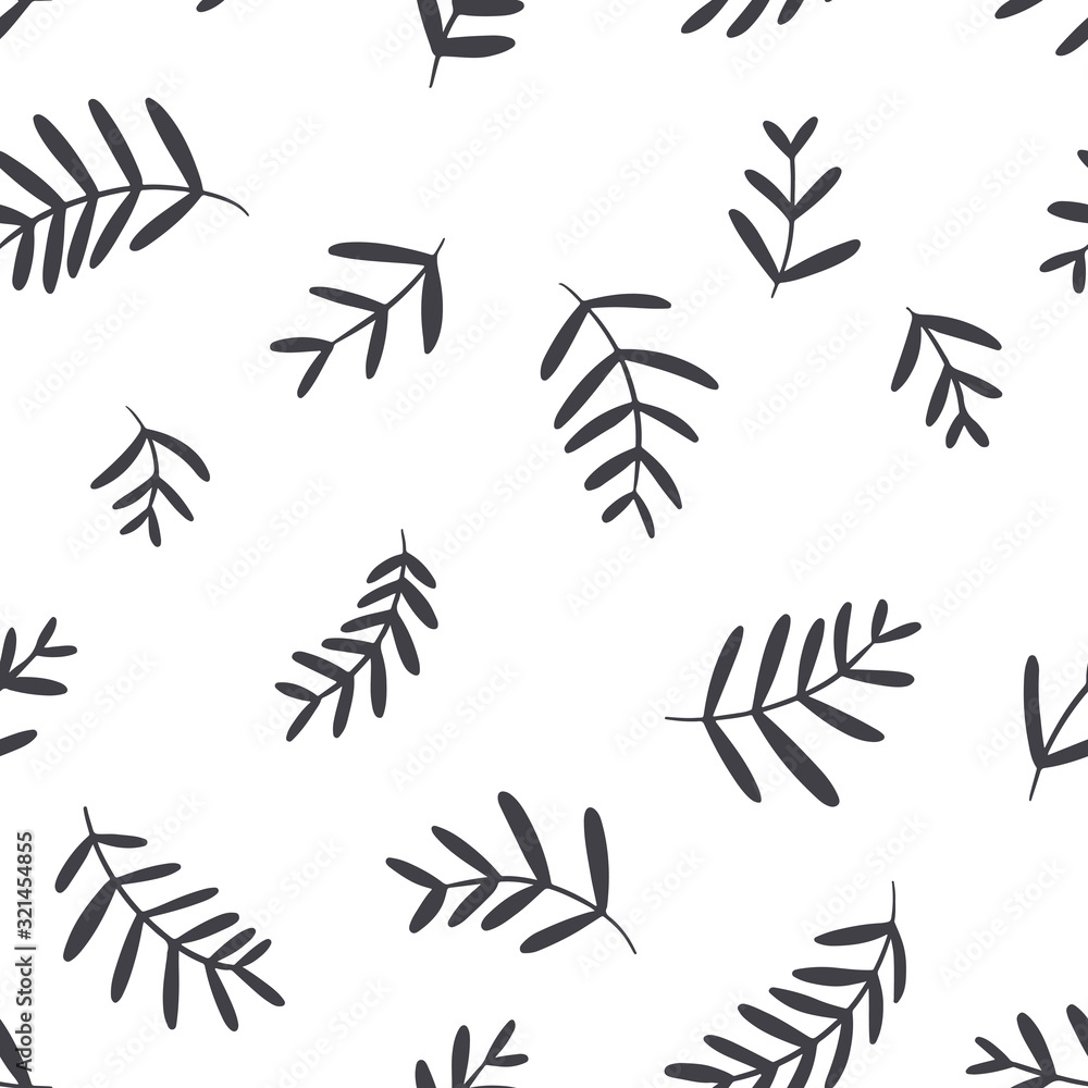 Floral vector seamless pattern. Hand drawn black and white simple doodle illustration. Ideal for textiles, wallpaper, packaging, etc