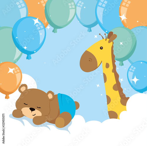 cute bear and giraffe with balloons helium decoration