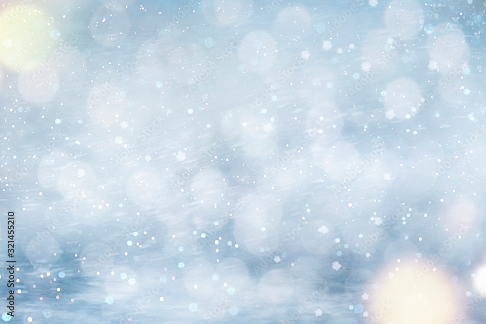 Fototapeta premium Christmas and New Year background with snow and light bokeh