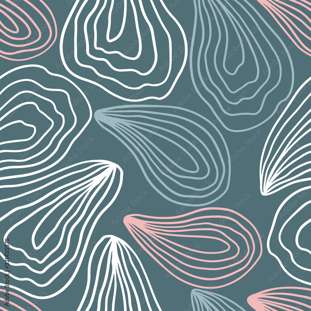 Minimalistic seamless pattern of oysters. Vector hand drawn ...