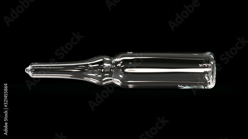 Glass Drug Ampoule Isolated on Black. 3D Render.